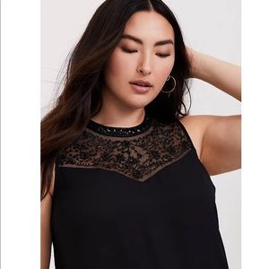 Beautiful Torrid BLACK GEORGETTE EMBELLISHED MOCK NECK TUNIC TANK